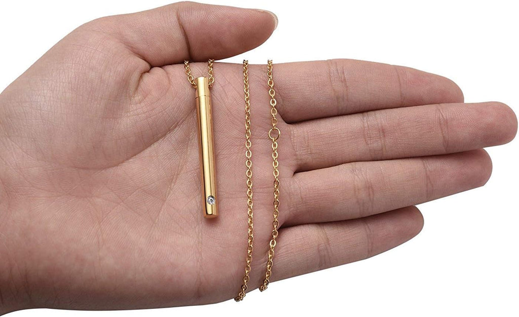 Urn Necklace for Ashes Stainless Steel Cremation Necklace with Crystal Memorial Pendant Necklace