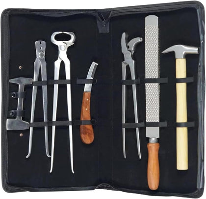 Professional 7 Piece Farrier Tool Kit for Horses Hoof Nipper, Clincher, Hoof Knife, Rasp, Driving Hammer Heavy Duty