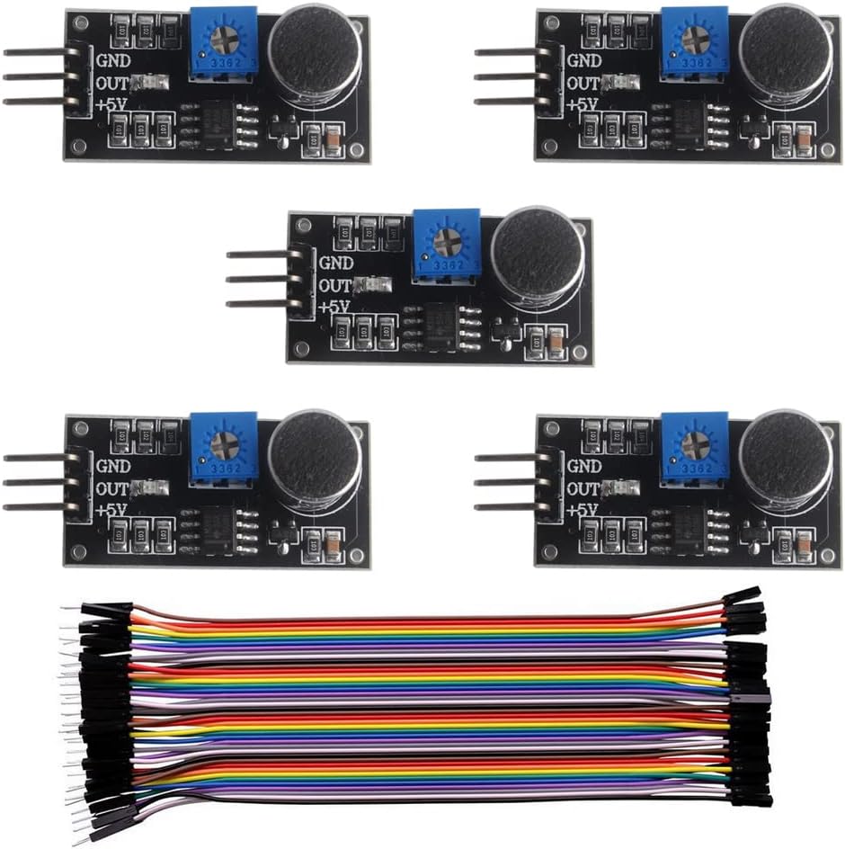 LM393 Sound Sensor Module - High Sensitivity Microphone Sound Detection Sensor with 3.3-5V Digital Onboard Potentiometer Led Indicator for Ar-duino (Pack of 5)
