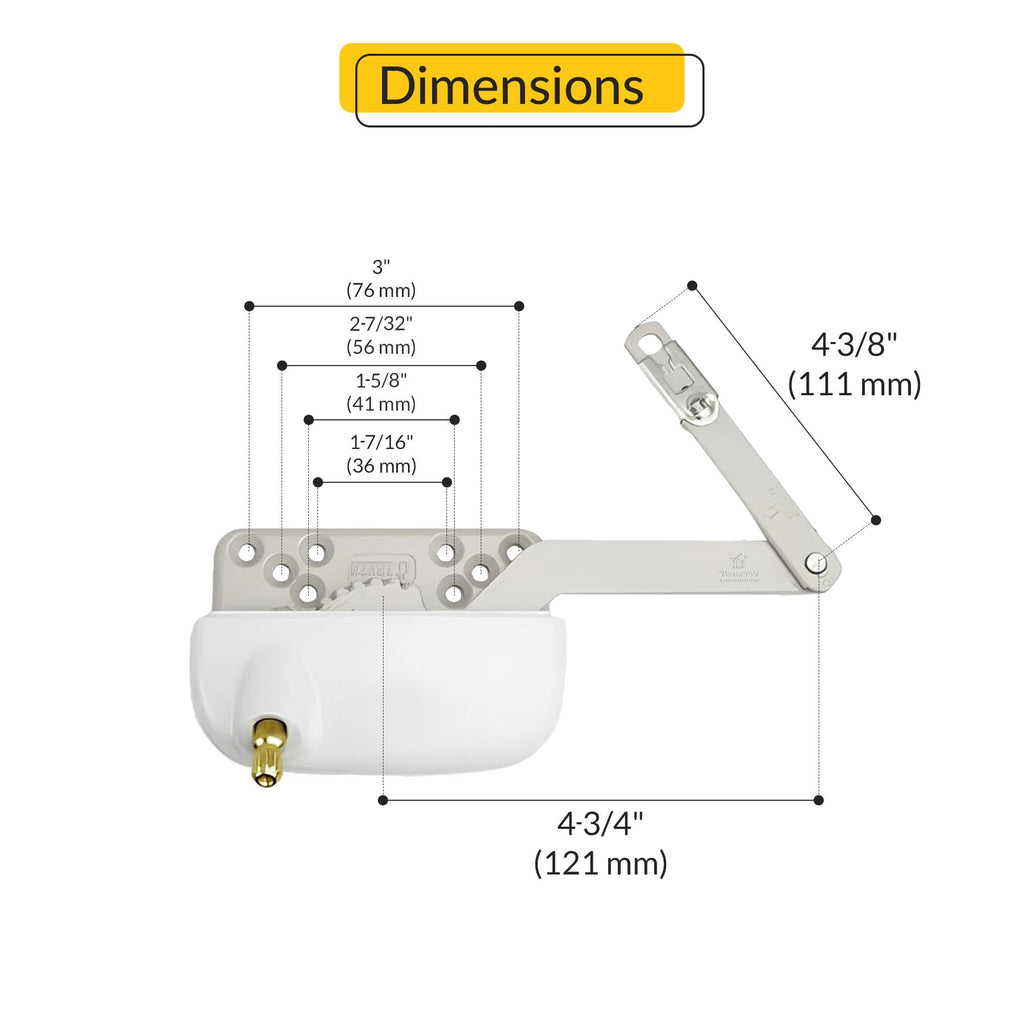 Left Hand Split Arm Casement Operator, Metal Material White Finish