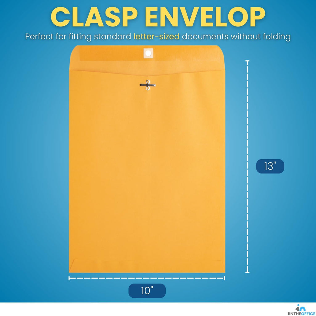 Clasp Envelopes 10x13, Large Mailing Envelopes, Catalog Envelopes, Clasp Closure & Gummed Seal, Brown, 12 Pack