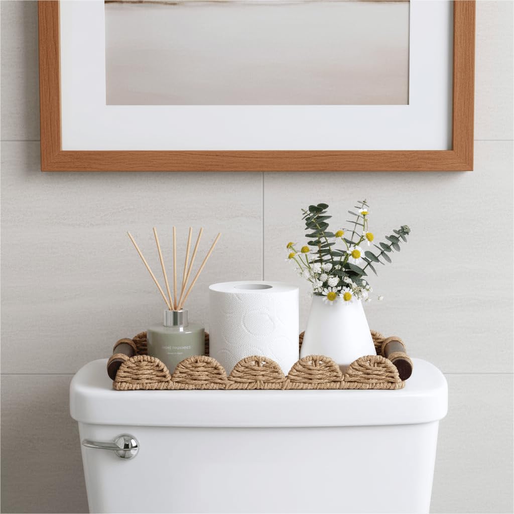 Bathroom Toilet Paper Tray Organizer, Scalloped Decorative Tray