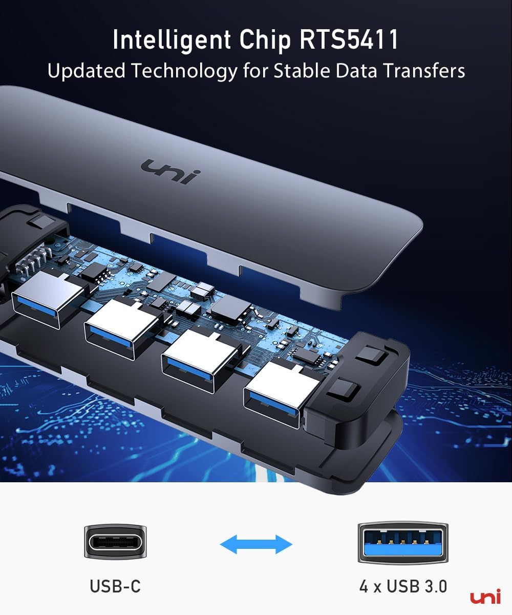 USB C to USB Hub Multiport Adapter, Aluminum 4 Ports USB C Splitter for Laptop, Slim Thunderbolt 3/4 Data USB Hub