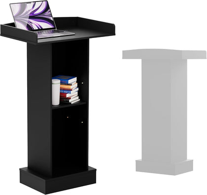 Wood Podium,Podium Stand,12MM Particle Board,Stable and Aesthetically Pleasing Pulpit with Storage,Mic Stand
