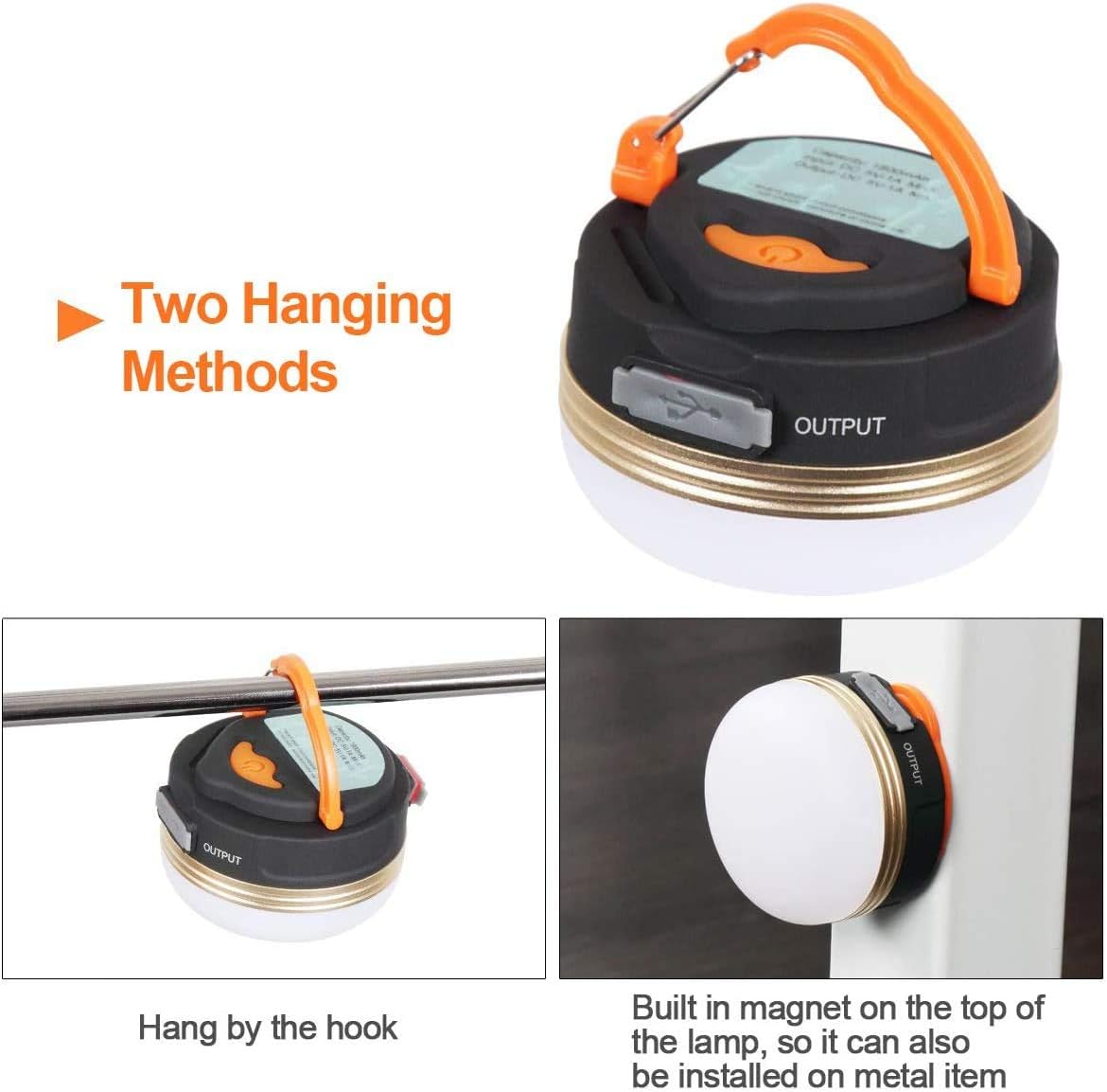 LED Camping Lantern, Rechargeable Portable Tent Light, 300LM,3 Light Modes,1800mAh Power Bank, Magnet Base,Electric