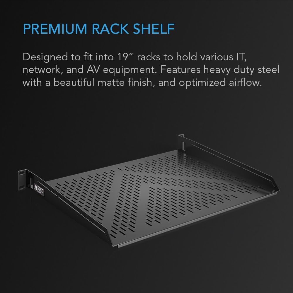 AC Infinity Vented Rack Shelf 1U, 14" Deep for 19" Server, AV Racks
