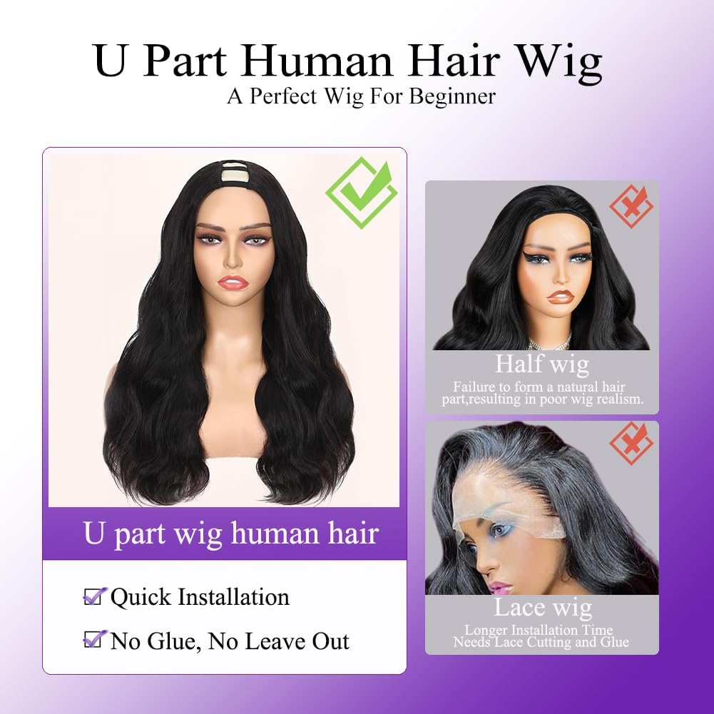 20 Inch U Part human hair Wig Full Head U Shape Clip in Wigs Upart Wig Human Hair Body Wave Half Wig Human Hair