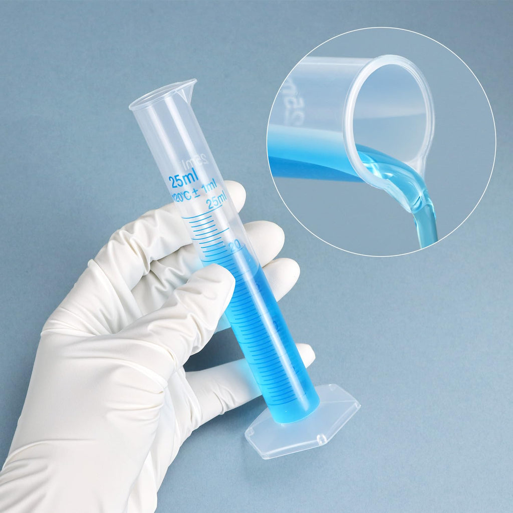 QWORK 25 ml Plastic Measuring Cylinders, 10 Pieces Lab-Tested Graduated Cylinders with Hexagonal Base