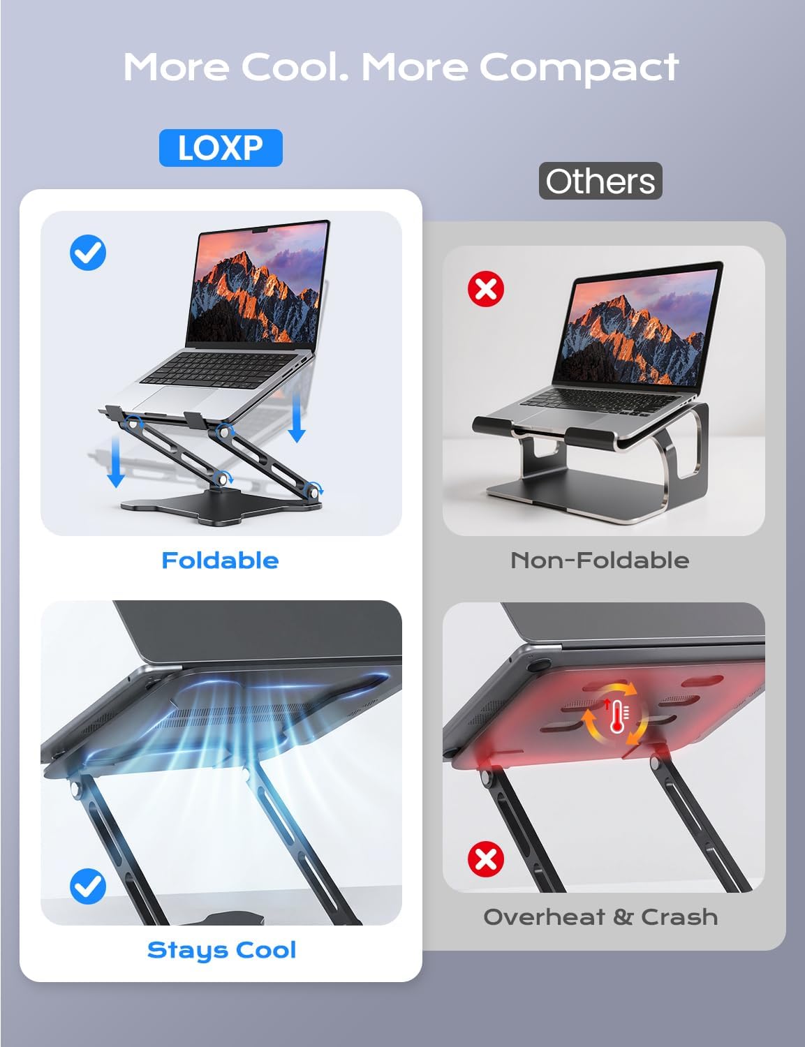 Adjustable Laptop Stand for Desk, Metal Foldable Laptop Riser Holder, Portable Ventilated Cooling Desk Book Shelf