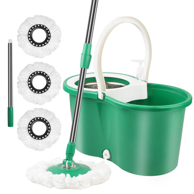 Spin Mop and Bucket with Wringer Set, 360°Spin Mop & Bucket Floor Cleaning System Mop Bucket with Adjustable Extended
