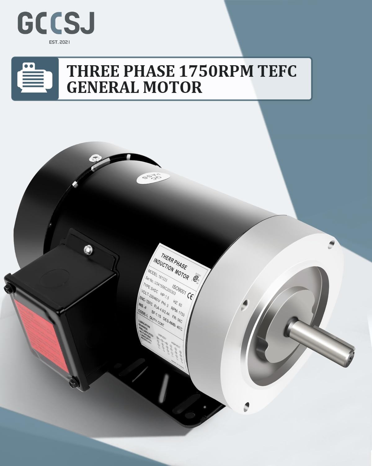 1.5HP General Electric Motor 1750RPM Three Phase TEFC 230/460V