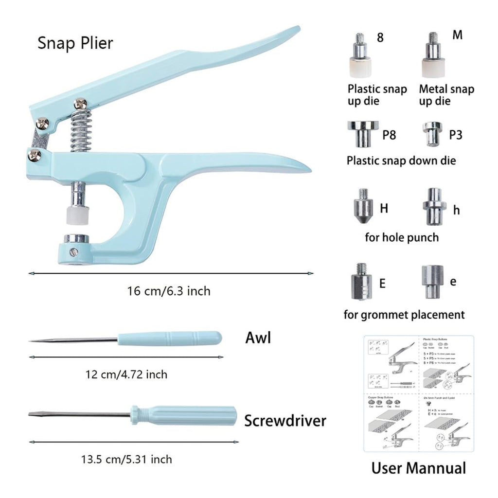 Plastic Snap Fastener Kit with Snaps Pliers (Blue)