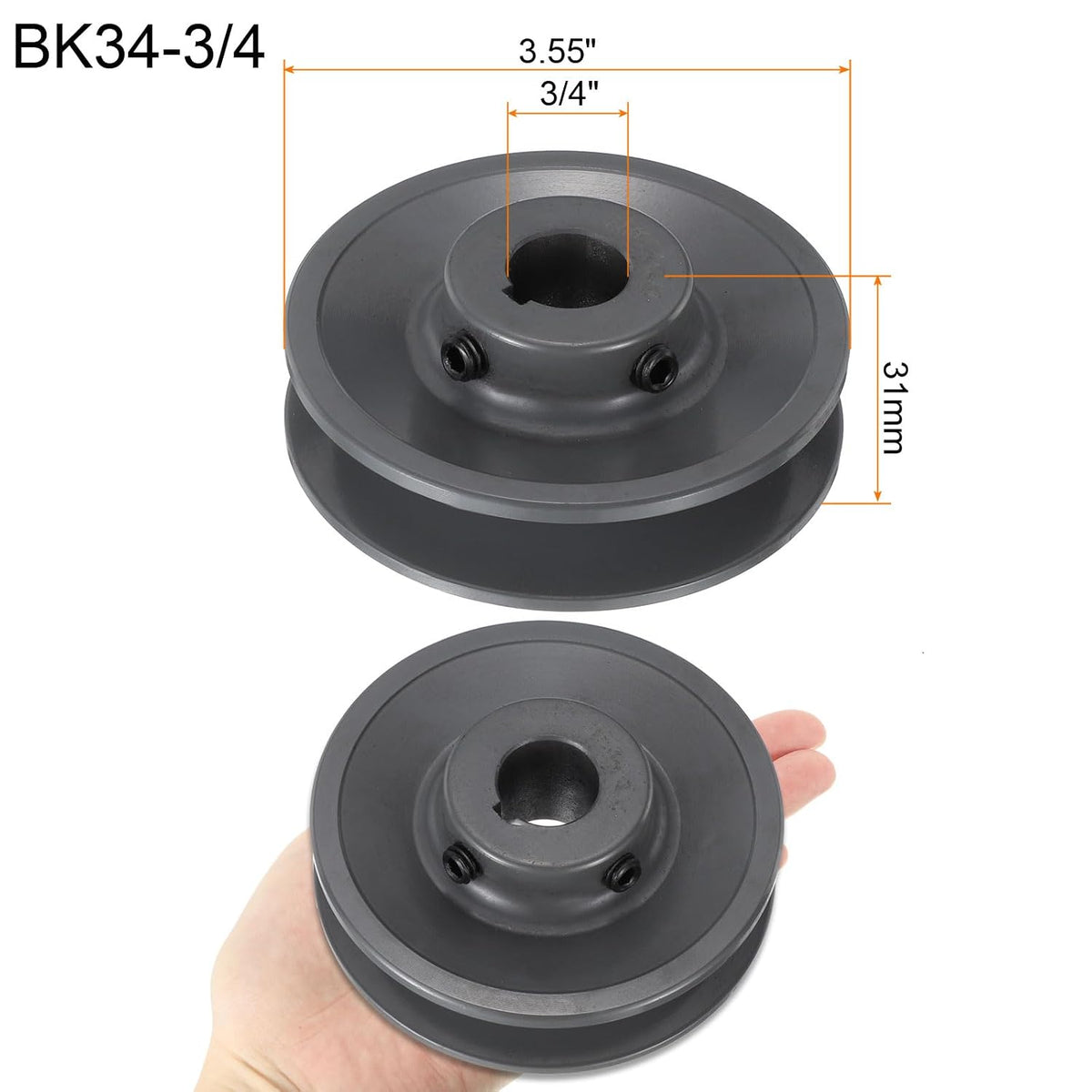 uxcell BK34-3/4 V-Belt Sheave 3/4" Bore, 3.55" OD, Single Groove Web Sheave