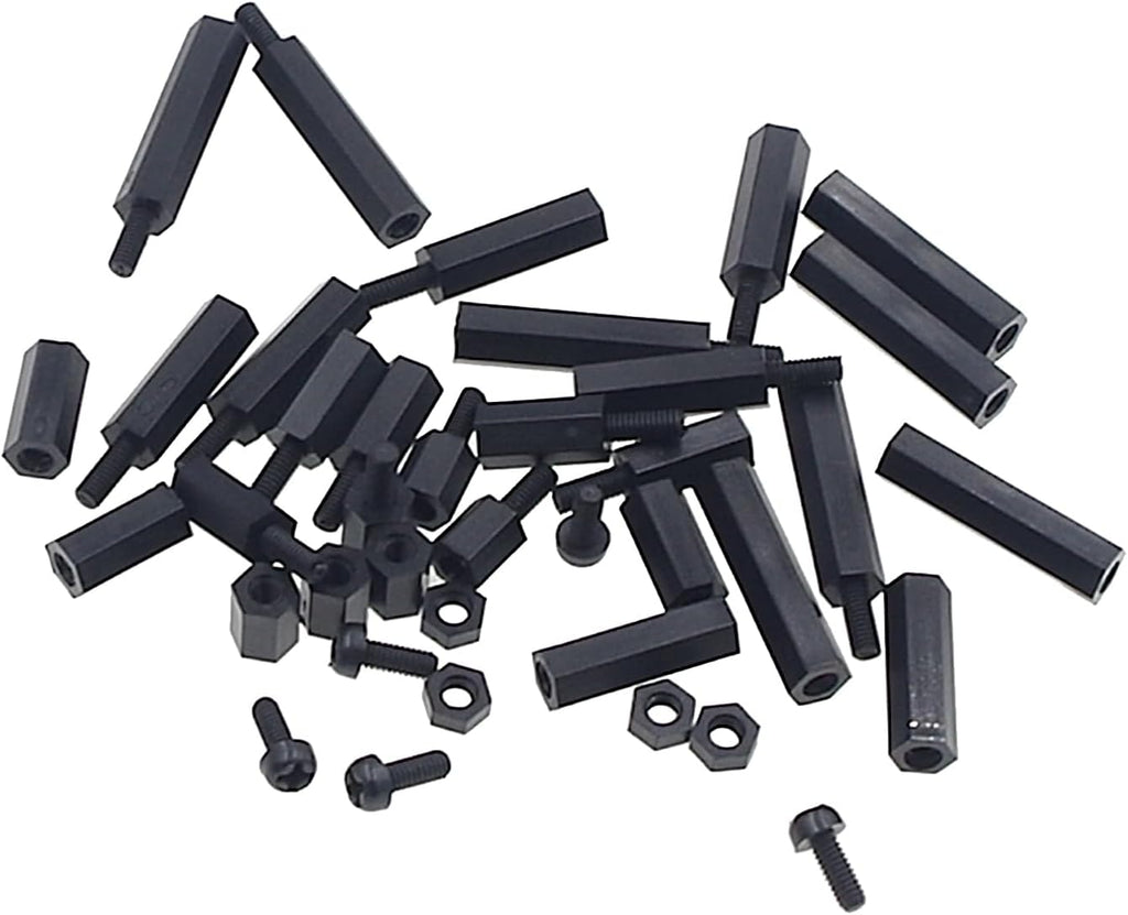 M2.5 Black Nylon Male-Female Hex Standoffs Screws Nuts Assortment Kit