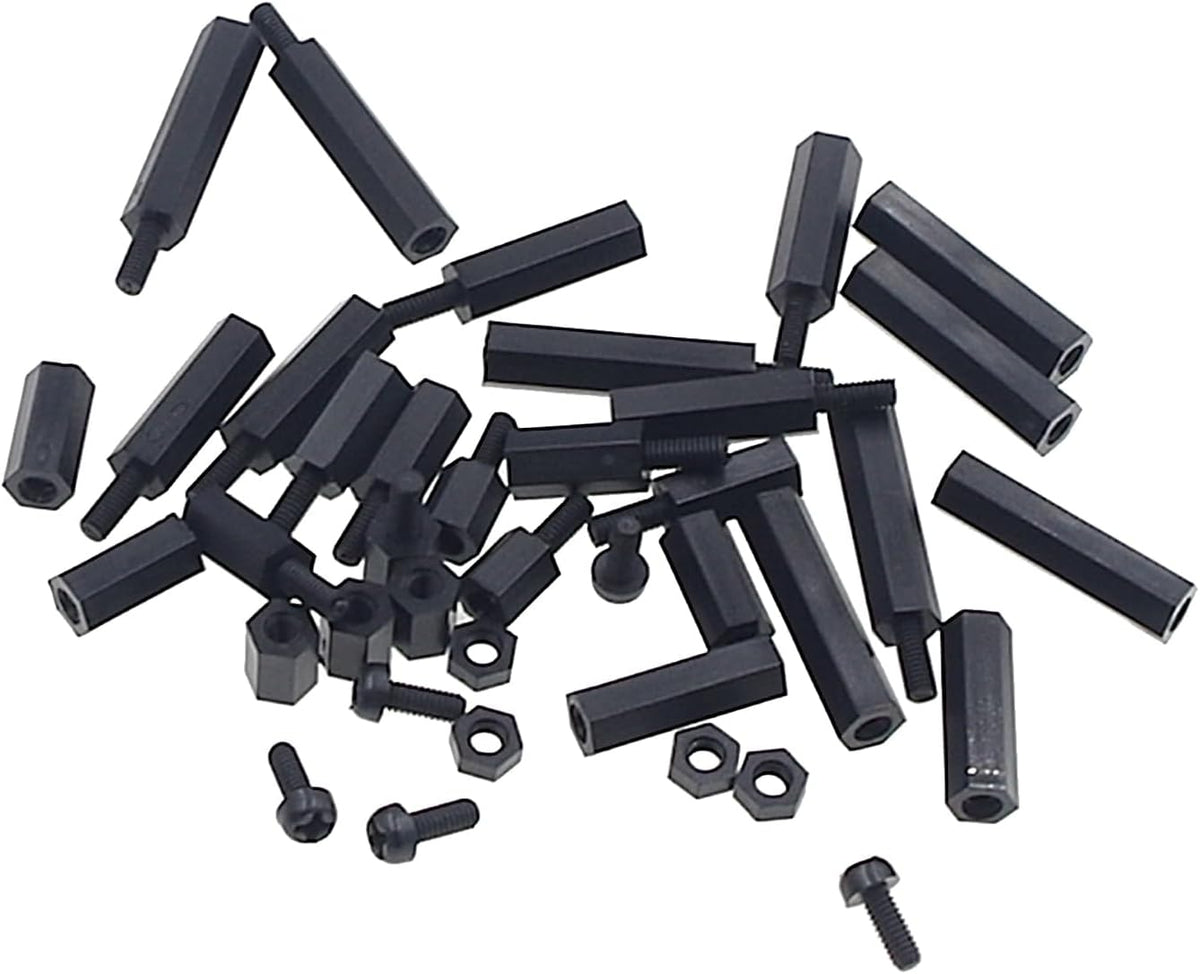 M2.5 Black Nylon Male-Female Hex Standoffs Screws Nuts Assortment Kit