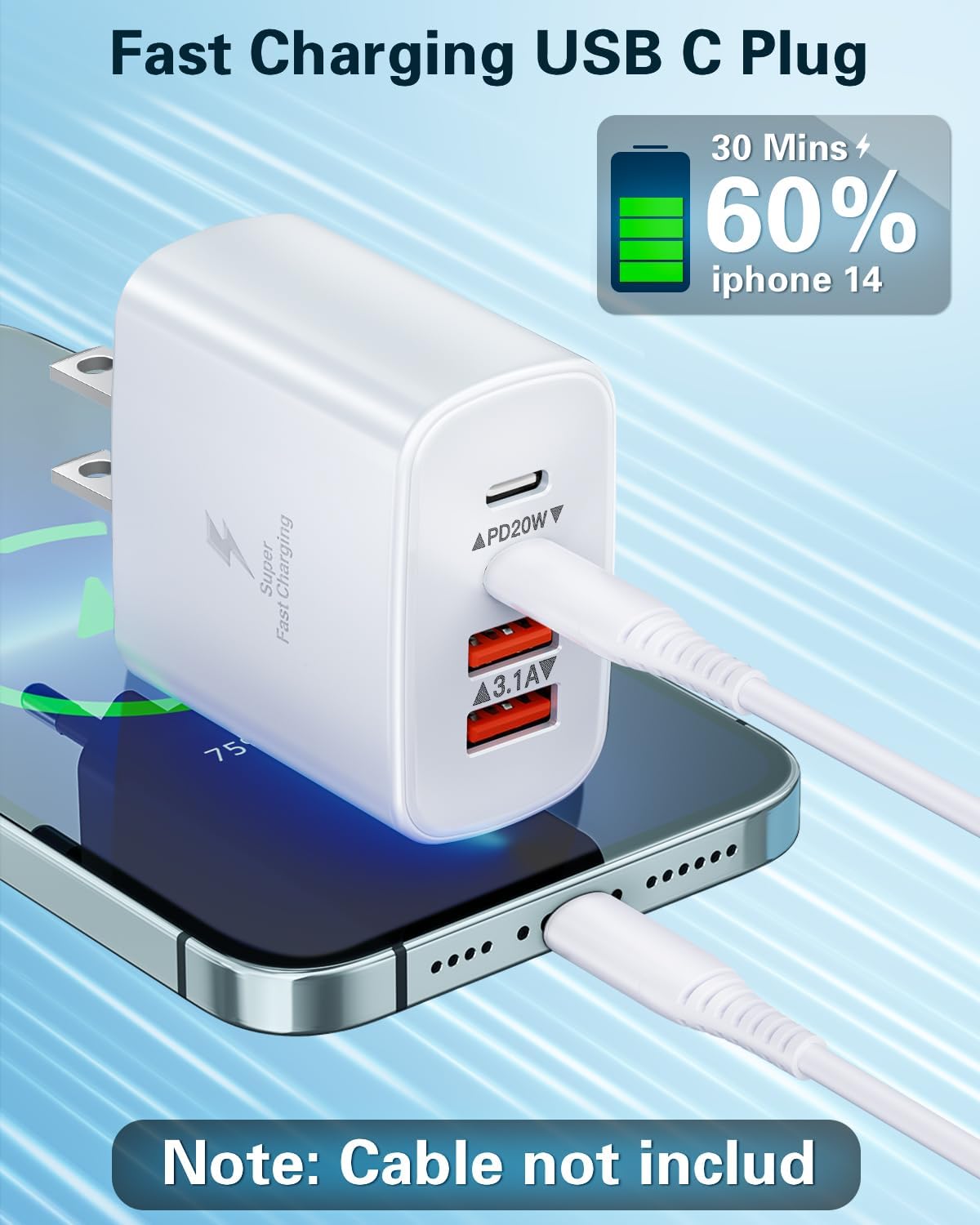 USB C Charger Block, 2-Pack 40W 4-Port USB C Wall Charger Fast Charging Dual Port PD Power Adapter+QC Double Wall