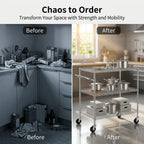 3 Tier Heavy Duty Commercial Grade Utility Cart, Wire Rolling Cart with Pushing Handle Bar, Steel Metal Kitchen