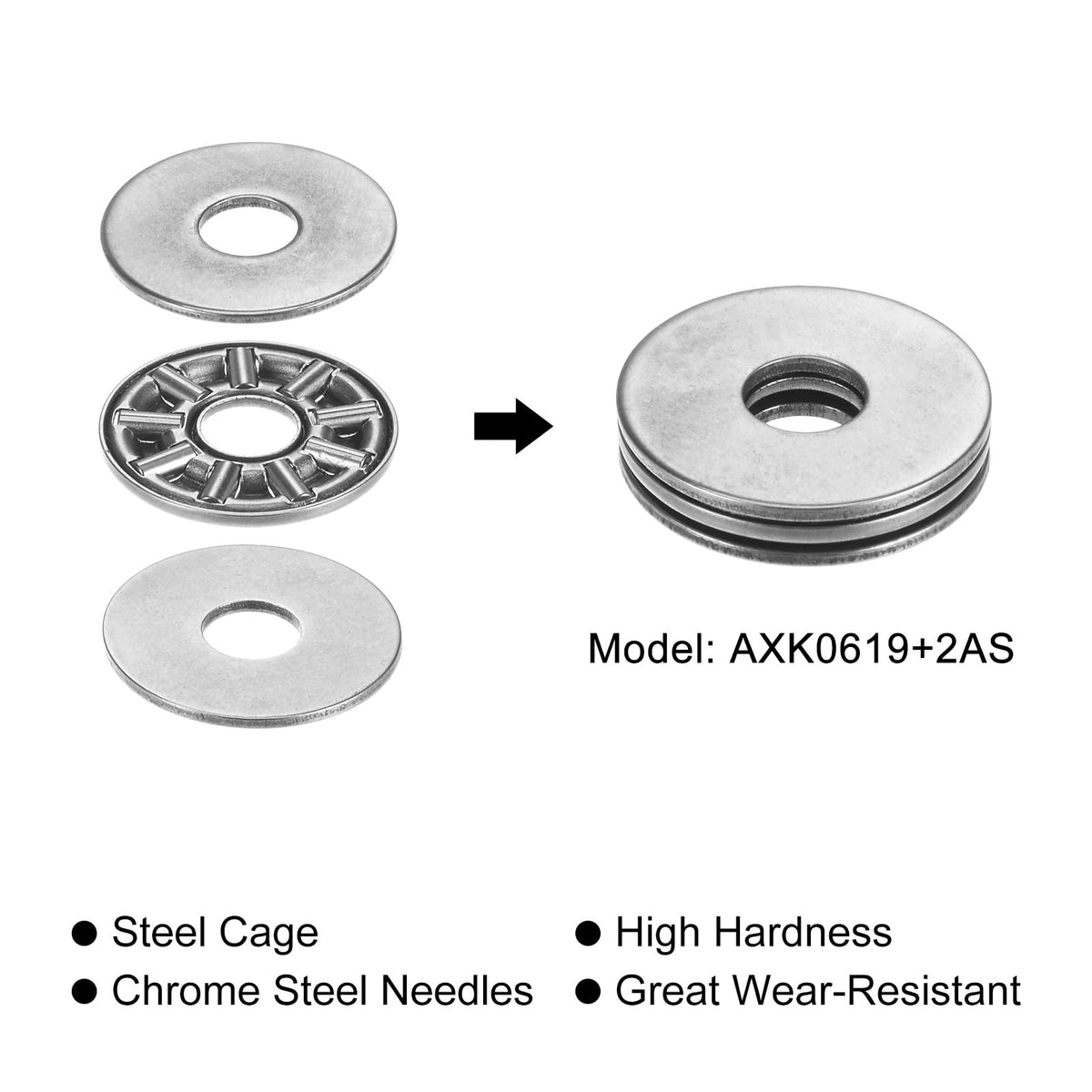 uxcell 20pcs AXK0619 Thrust Needle Roller Bearings with Washers 6mm Bore