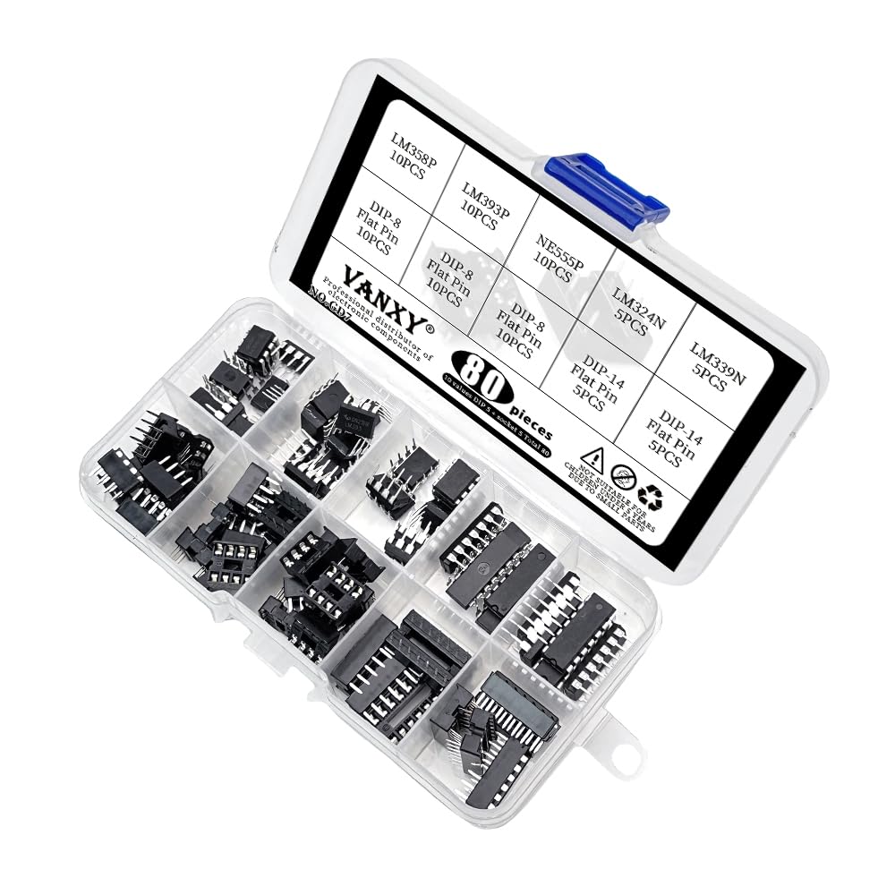 80Pcs ic Kits LM358P LM393P NE555P LM324N LM339N with Socket kit