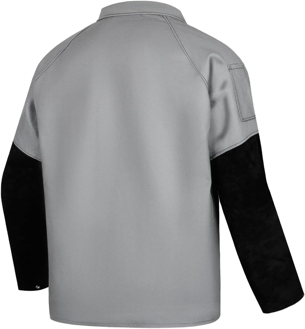 Welding Jacket Leather Sleeves Flame Resistant Hybrid Welder Jacket | Cotton & Leather Welder Coat
