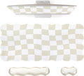 Beige Checkered Mouse Pad Set,Scalloped XXL Desk Mat Set | Desk Mat+Ergonomic Mouse Wrist Rest+Gel Keyboard Wrist