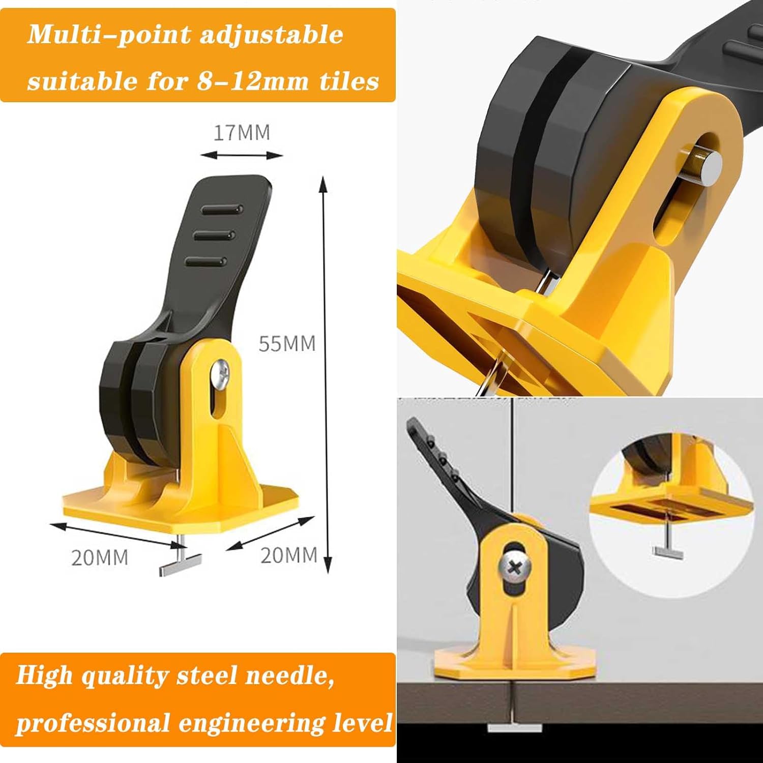 Tile Leveling System Kit Tile Spacers 100pcs Reusable Leveler+Extra 100pcs Replaceable Steel Pin Tlie Tools