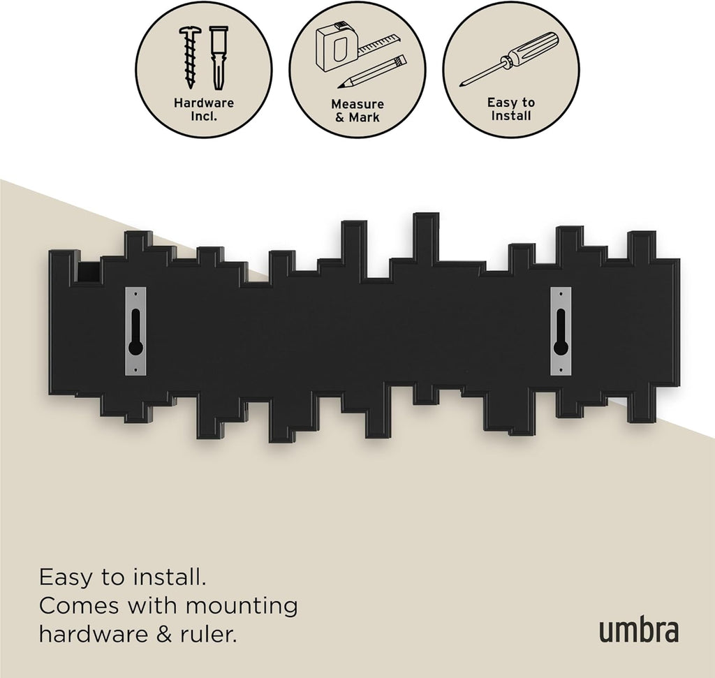 Sticks Wall-Mounted Coat Rack Rail Hook with 5 Retractable Pegs – Modern, Space-Saving Storage Organizer, Black