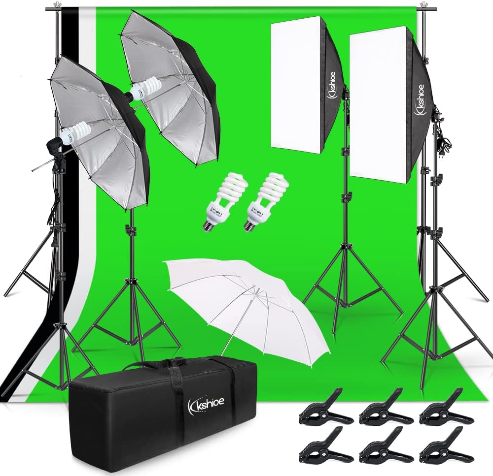 Photo Lighting Kit, 2M x 3M/6.6ft x 9.8ft Background Support System and 900W 6400K Umbrellas Softbox Continuous