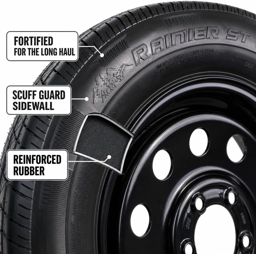 Radial Trailer Tire Rim Assembly ST205/75R15 LRC 5 Lug Black