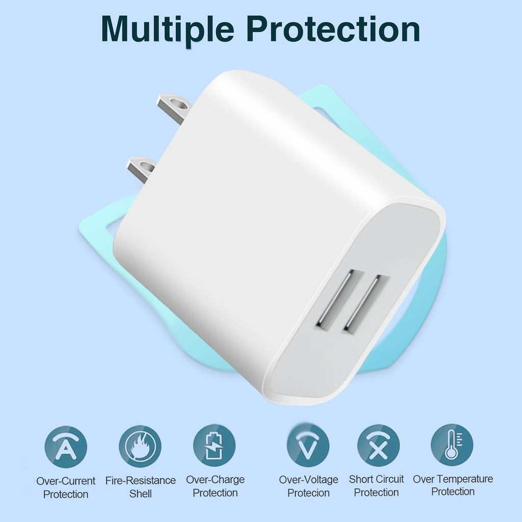 USB Wall Charger,4 Pack Dual Port Plug Adapter for Wall Outlet Charging Block, USB Power Adapter for iPhone