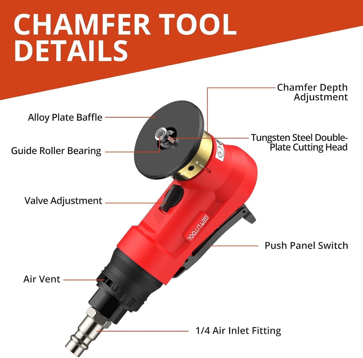 GETLITOOL Pneumatic Chamfering Tool 30000 RPM with 12C & 10R-Angle Blade