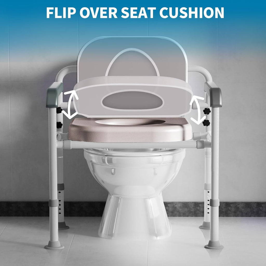 Extra-Wide 3-in-1 Adjustable Toilet Seat Riser with Premium Padded Seat & Support Rails – Ultra-Stable Elevated