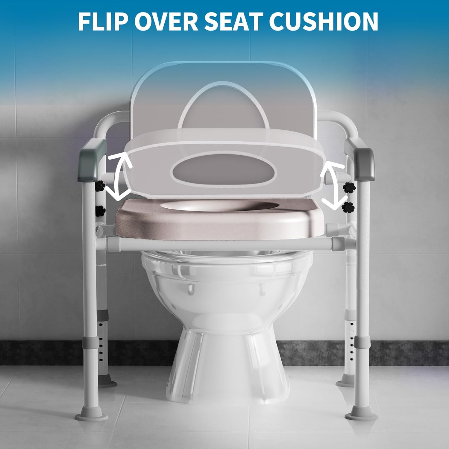 Extra-Wide 3-in-1 Adjustable Toilet Seat Riser with Premium Padded Seat & Support Rails – Ultra-Stable Elevated