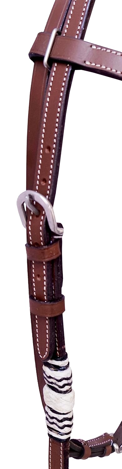 Western Horse Headstall Standard Size – Adjustable Hand Braided Genuine Leather Bridle with White Rawhide Futurity