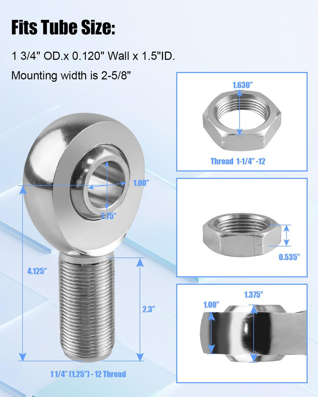 AUGREX 2 Pcs 1.25” Rod End Heim Joint Kit, Left and Right Thread