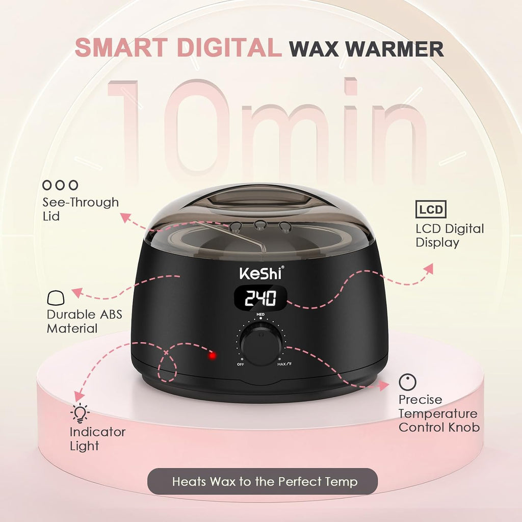 Waxing Kit for Women and Men, Digital Wax Warmer with 6 Bags Hard Wax Beads, at-Home Hair Removal Wax Kit for Full