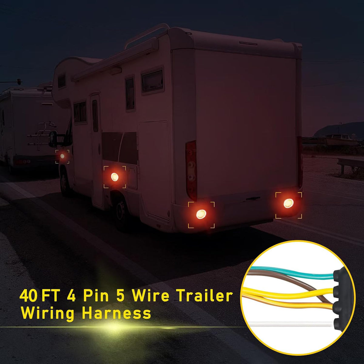 4 Pin 5 Wire Trailer Wiring Harness Kit 40FT - 18AWG Pure Copper Wires with Tinned Ends to Prevent Corrosion, for
