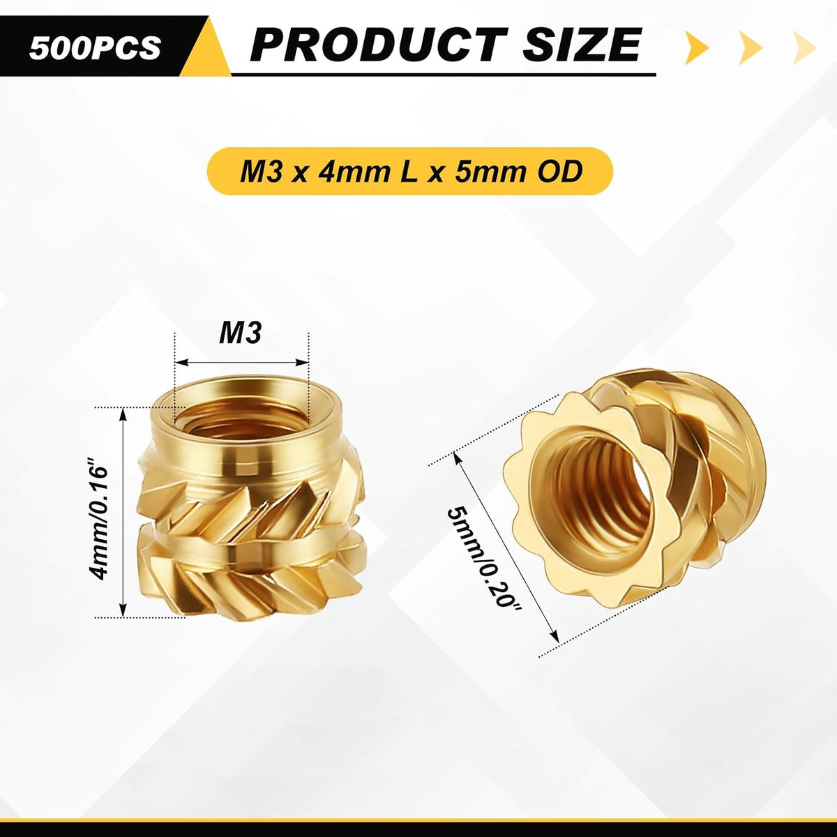 Yaocom 500 Pcs M3 Threaded Inserts M3 x D5 x L4 Heat Set Inserts