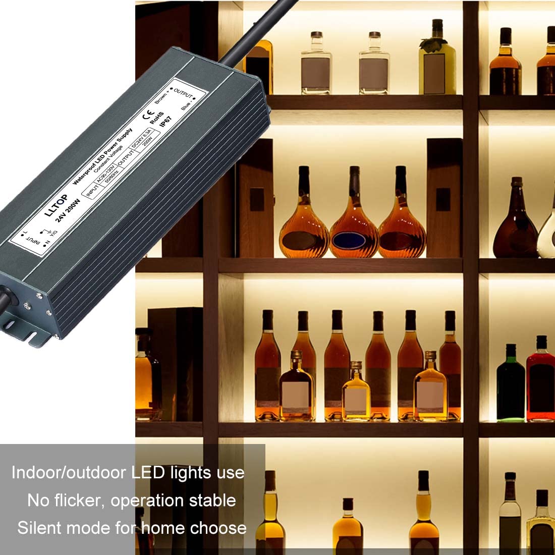 LLTOP 24V DC LED Driver Waterproof IP67 Power Supply 200W 8.3A