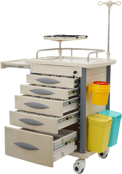 5-Tier Medical Cart, Medical Rolling Storage Crash Cart with Wheels & Drawers, Mobile Medical Utility Cart with