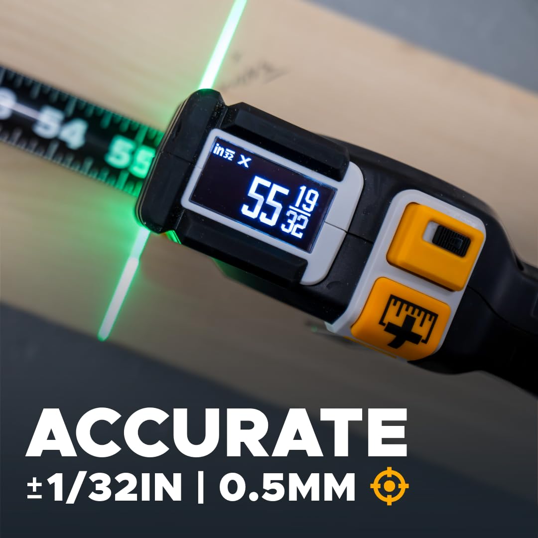 T1 Tomahawk Digital Tape Measure 25 Ft – Professional Measuring Tool with Green Laser, E-Paper Display, 1,000+