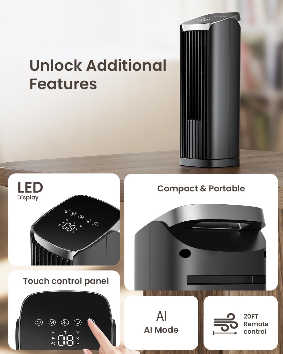 Tower Fan for Bedroom, 13.2" Quiet Desk Fan with Remote, 4 Modes 4 Speeds Max 24ft/, 70° Oscillating Table Fan