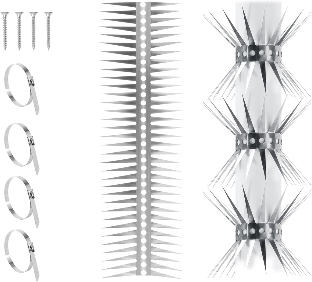 Bird Spikes - 60 Inch Stainless Steel Fence Spikes for Pigeons, Raccoons, Snakes - Deterrent Defender | 60 inch