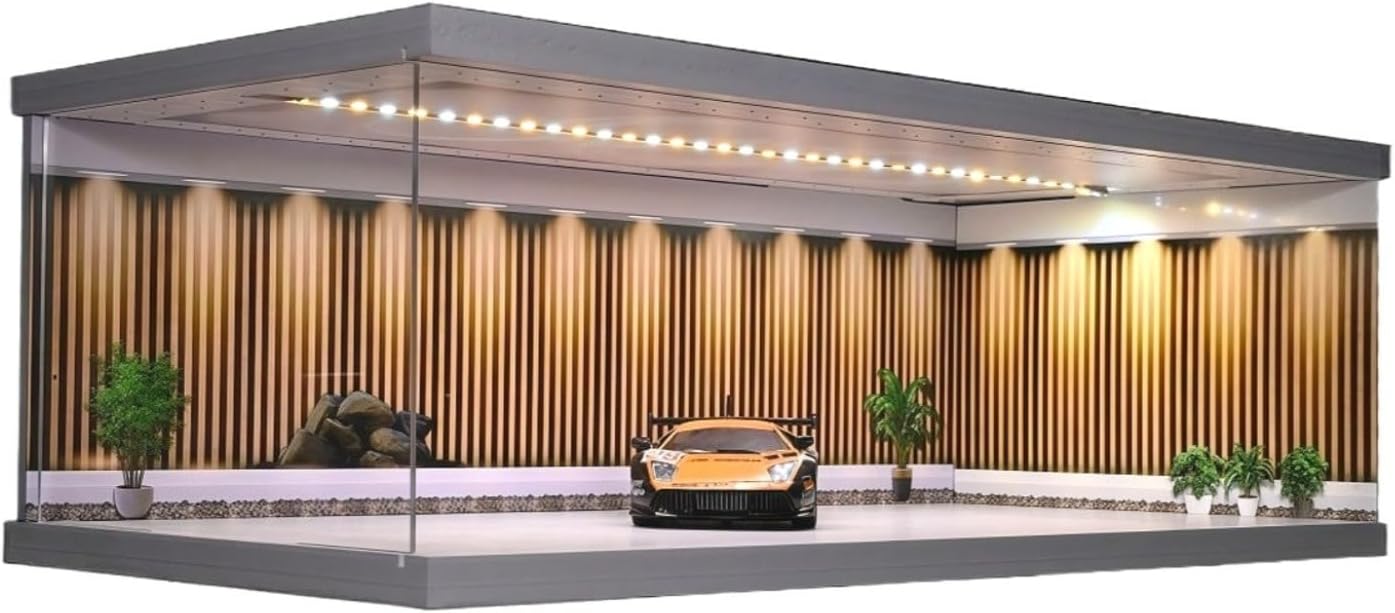 Diorama 1:64 Display Case for Hot Wheels Matchbox Mini GT Diecast Cars | Stackable 1/64 3-Color LED Car Garage