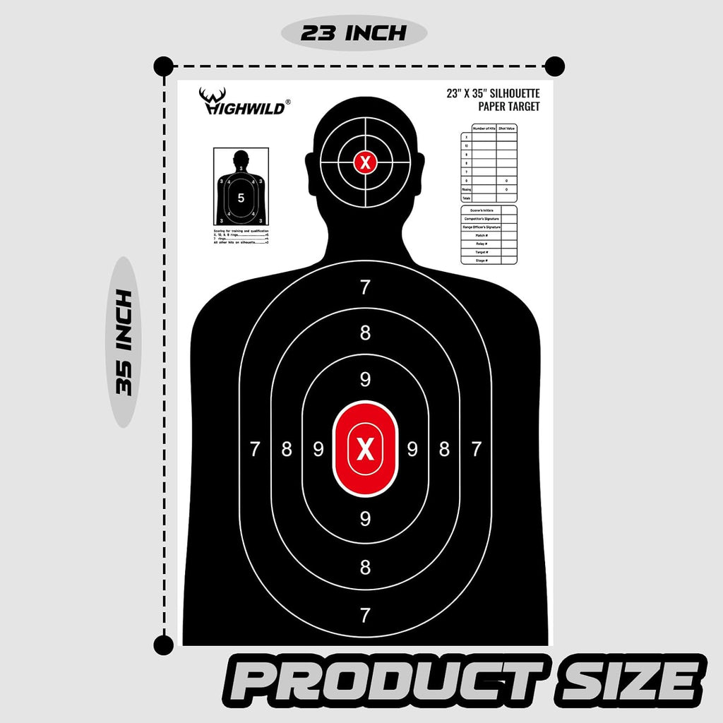 Shooting Range Silhouette Paper Target - 23X35 Inches - Suitable for Handguns, Rifles, Airguns, BB Guns