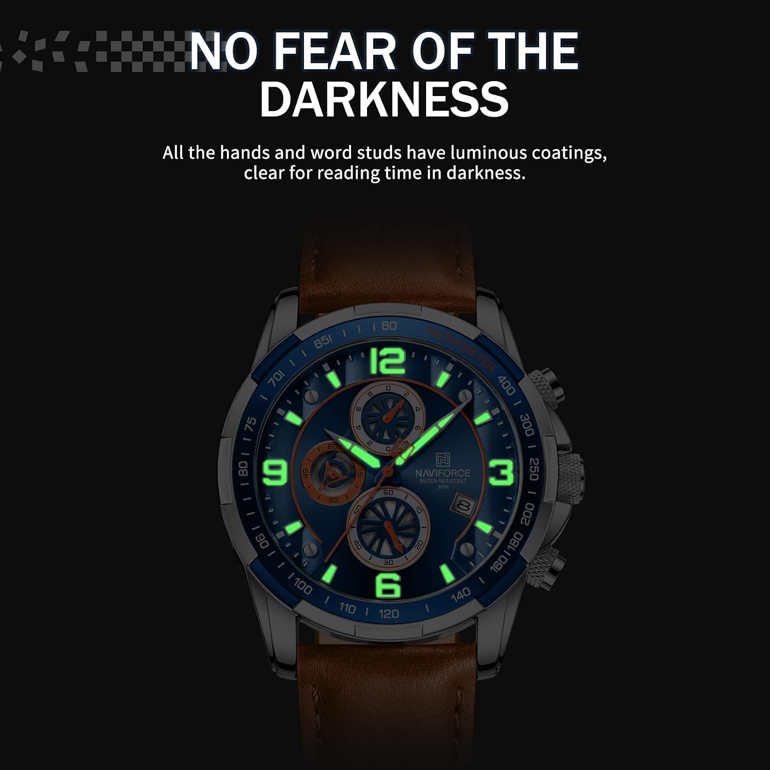 Sport Watches for Men Analog Quartz Chronograph Leather Strap Wrist Watch