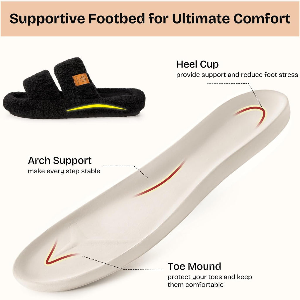 Womens Fuzzy Open-toe Slippers Memory Foam Indoor House Shoes | machine-washable,gifts,memory foam,anti-slip