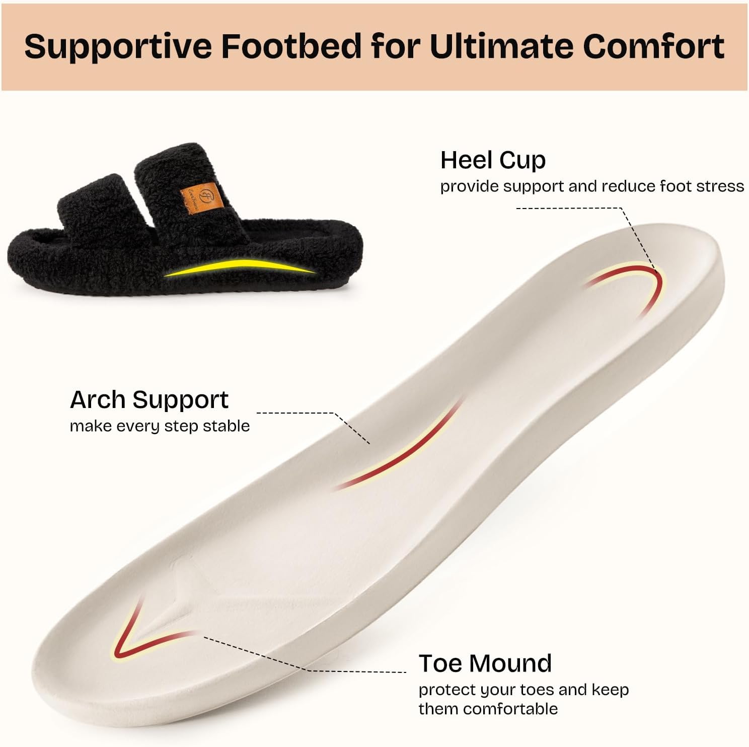Womens Fuzzy Open-toe Slippers Memory Foam Indoor House Shoes | machine-washable,gifts,memory foam,anti-slip