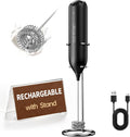 Rechargeable Milk Frother Handheld with Stand, Dual Spring Whisk Head Electric Coffee Frother Foam Maker, Portable