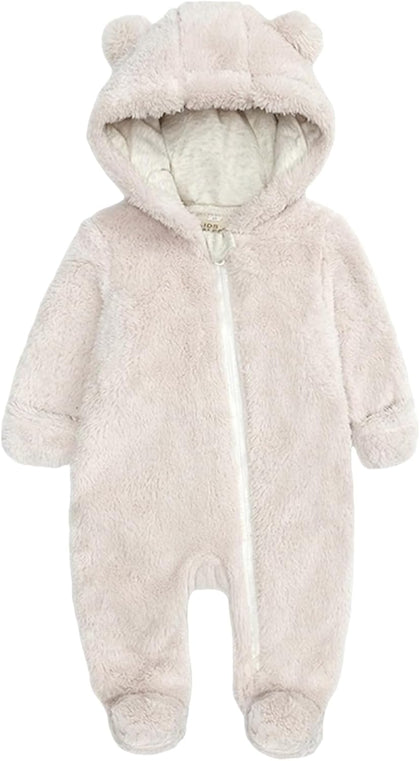 Newborn Winter Romper Fleece Hooded Jumpsuit Snowsuit Warm Outfits Zipper Outwear for Infant